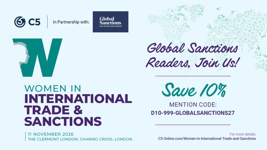 C5 events this November in London – Women in International Trade & Sanctions and London Forum on Global Economic Sanctions – Global Sanctions discounts